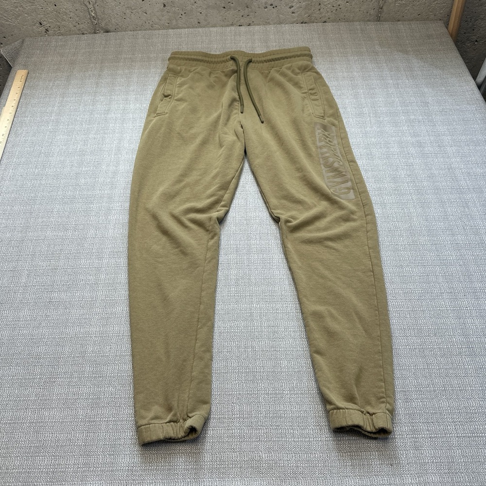 Gymshark Pants Mens Medium Khaki Green Joggers Athletic Spell Out‎ Logo Pockets